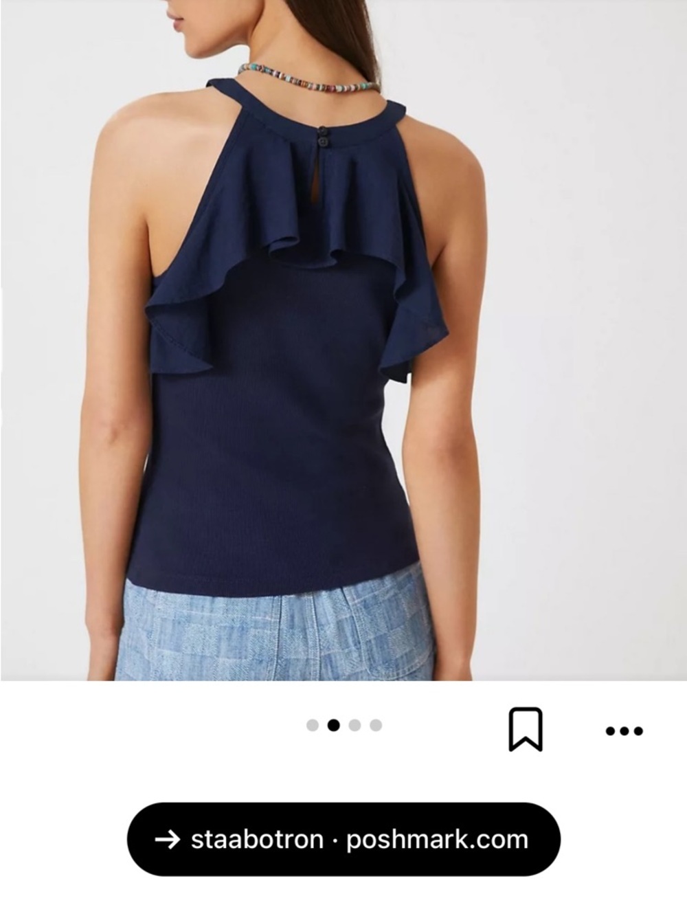 Maeve Navy Ruffle Halter Knit Tank - Picture 2 of 10